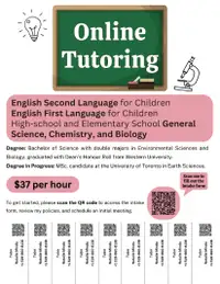 Online Tutoring - Elementary, High School Science, and ESL