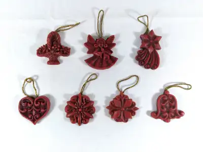 RARE Vintage Hanging Red Beeswax Christmas Ornaments, View more