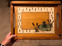 Folkart/Antique Wood Painted Serving Tray
