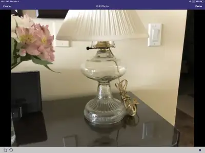GLASS OIL LAMP - ELECTRIFIED -with chimney. Perfect condition $35
