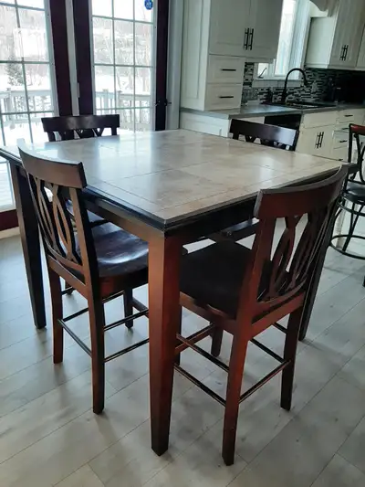 36" tall travertine tile table / chairs, View more