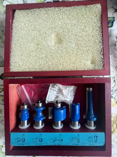 Set of five (5) carbide router bits to make your own plantation shutters! All cutters have 1/2" shan...