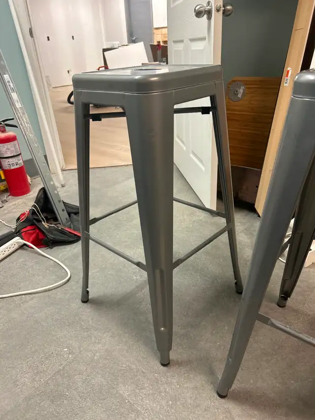 3 stackable grey metal bar stools in Chairs & Recliners in Annapolis Valley - Image 3