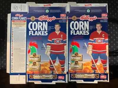 1) NHL star cereal boxes: Maurice Richard the Rocket x2 (in really good shape - price online anywher...