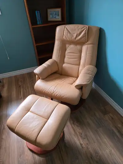 Leather reclining chair with otttoman, View more