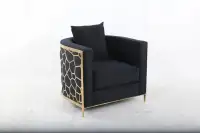 Brand New Bernice Black and Gold Accent Chair Box Pack In Sale