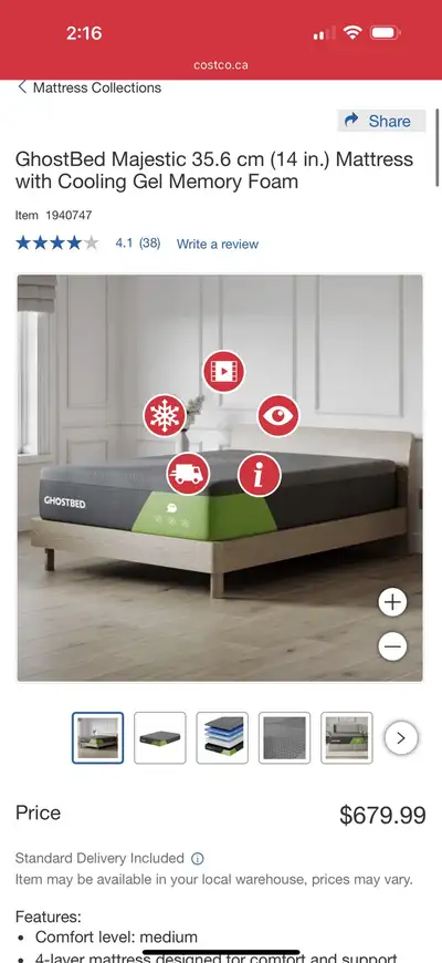 Brand New GhostBed Majestic 35.6 cm (14 in.) Mattress with Cooli, View more