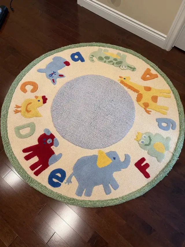 Pottery Barn Kids 5’ Wool Round Rug - Alphabet Soup in Rugs, Carpets & Runners in Markham / York Region - Image 2