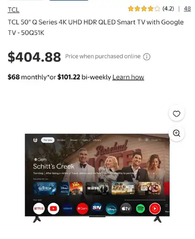 TCL 50" 4K UHD HDR QLED Smart TV with Google TV! ONLY $309.99, View more