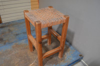 Vintage Leather Topped Wooden Stool