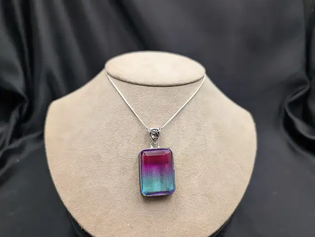 Bi Color Tourmaline Pendant Necklace 925 Sterling Silver Pink