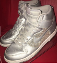 Nike High Dunk Women's  Metallic Silver Glitter Lace Up Shoes