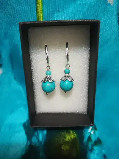 Nouvelles boucles d'oreilles turquoise véritable, View more