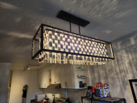 BLACK LINEAR CHANDELIER WITH 5 LIGHTS AND CRYSTAL PENDANTS!!