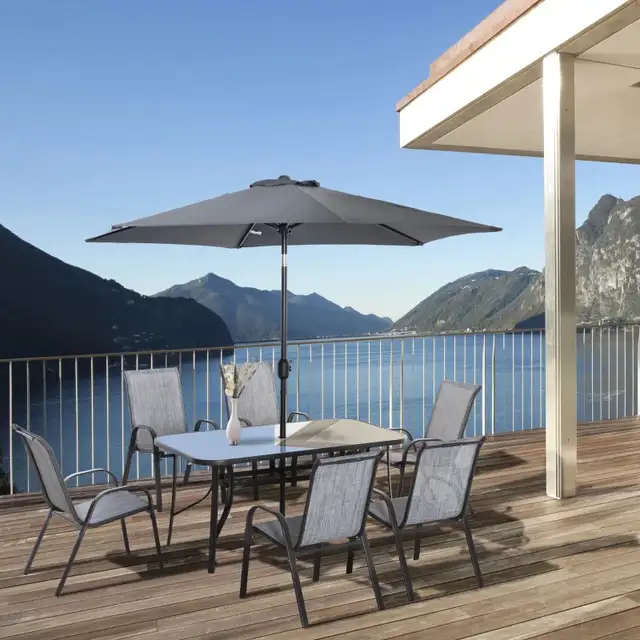 8 Pieces Patio Dining Set with Umbrella, 6 Chairs and Table in Dining Tables & Sets in Markham / York Region - Image 9