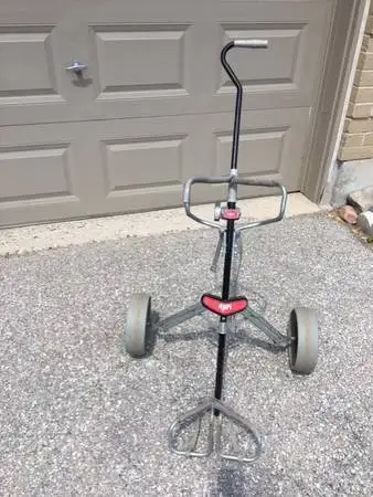 Vintage golf cart, foldable $65 Golf balls recycled $6 for dozen Others new $5-$10 for box of 3 some...