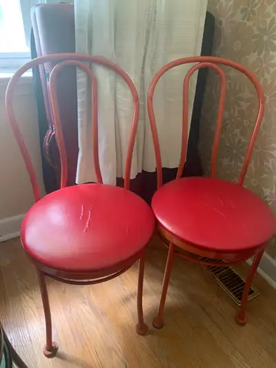 This is a set of red color chairs, still in fairly good condition. Excellent for deck or in-doors. S...