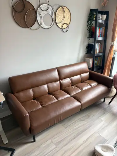 73'' Vegan Leather sofa bed futon couch - Wayfair - Like New, View more