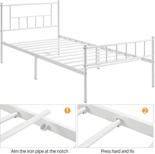 Yaheetech white Twin Size Metal Platform Bed Frame Headboard in Beds & Mattresses in Markham / York Region - Image 10