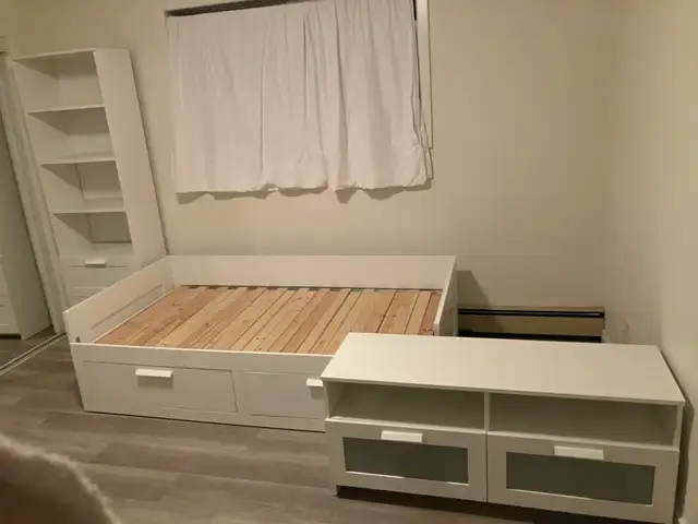 IKEA Bed Frame double twin storage unit, bookshelf and TV bench