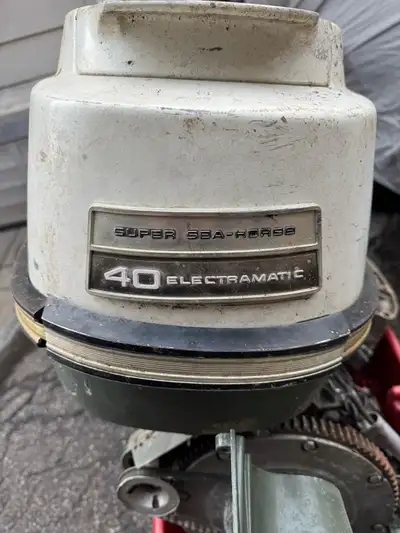I'm selling a Johnson Super Sea-Horse 40 Electramatic outboard motor, perfect for parts or restorati...