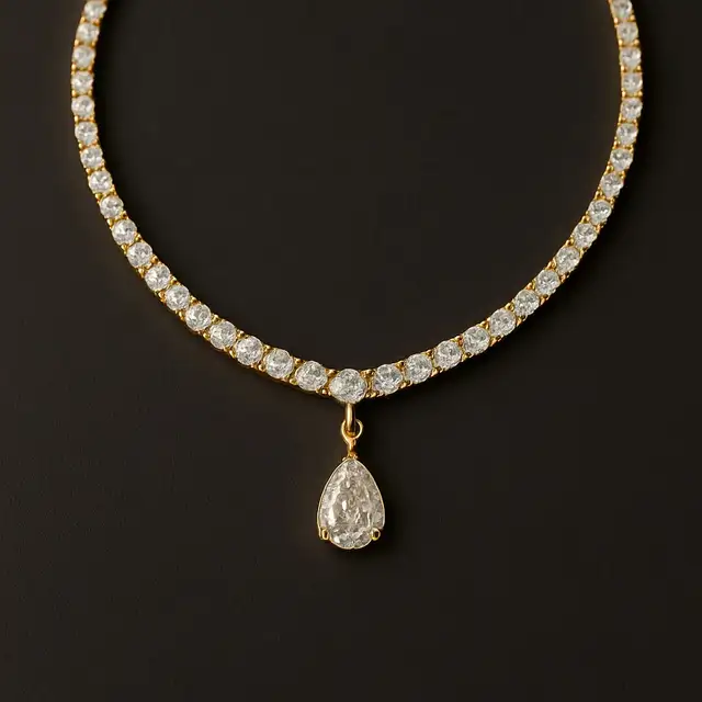AUTH LuxCorner Diamond paved necklace628632718478091222