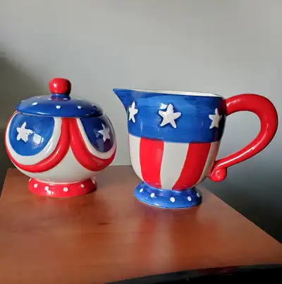 Star and Stripes Porcelain Creamer and Lidded Sugar Bowl, View more
