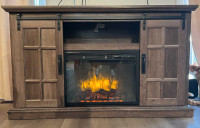 Built-In Electric Fireplace Shelving Unit Sliding Doors