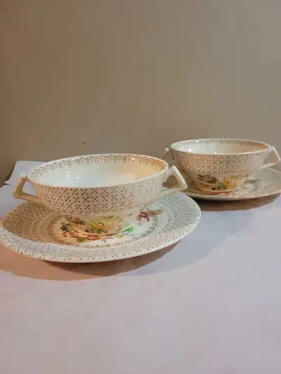 2 Vintage fruit/soup bowls with saucers, View more