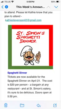 St. Simon Anglican Church Spaghetti Dinner