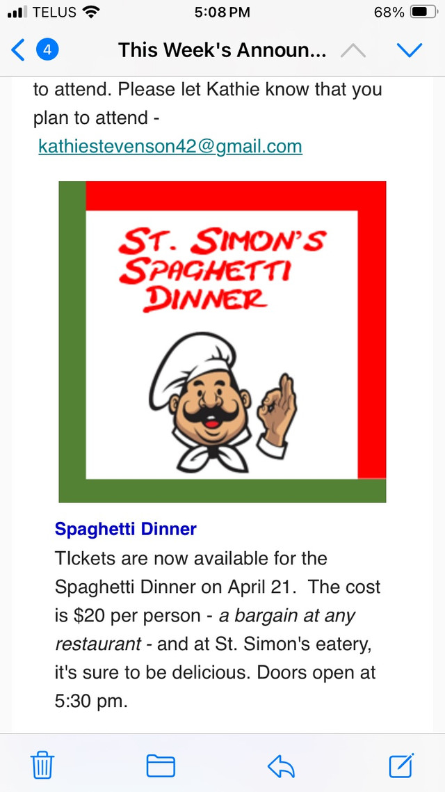 St. Simon Anglican Church Spaghetti Dinner in Events in Oakville / Halton Region