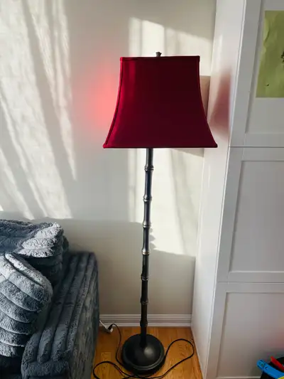 Bamboo Style Floor Lamp with Red Shade, View more