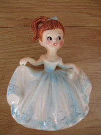 Vintage Porcelain Girl - Flower Holder $8. Blue