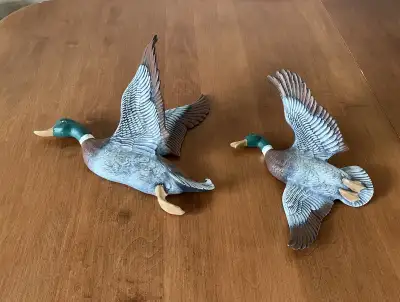 Pair of Hand Made Ceramic Wall Art Ducks made in Quebec, View more