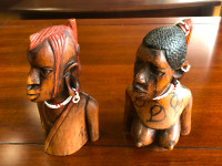 Vintage hardwood carved Masai tribe busts woman and man