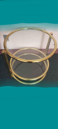 Round gold trim glass table 2 layer