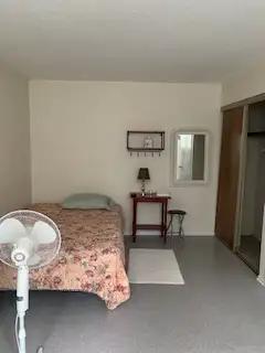 Senior female only. Large room, lots of light, furnished, all inclusive, half bath next to bedroom (...