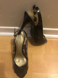 4" Christian Siriano open-toed black patent sling back shoes $15