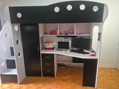 Lit enfant superposé avec bureau, View more