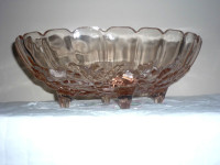 Oval Pink Glass Bowl with small Legs . Exc Condition