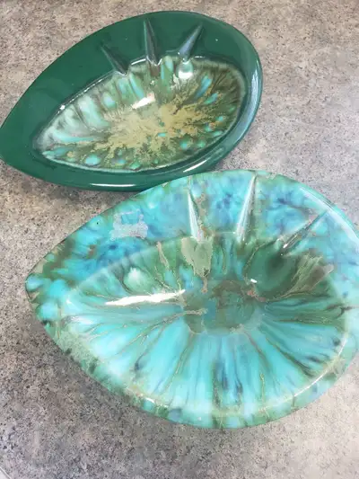 MCM Borden of California "Avocado" Drip Glaze Ashtray Set, View more