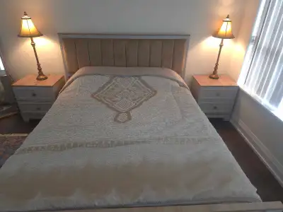 Double bed with two bedside table and two table lamps, View more