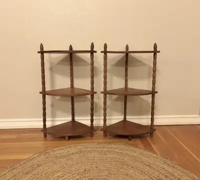 set of 2 solid wood corner shelves , View more