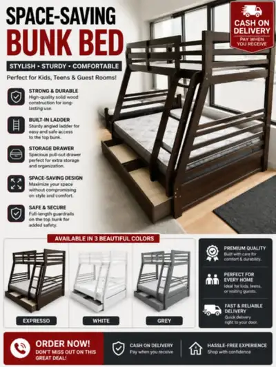 Space-Saving Bunk Bed with Storage – Available COD, View more