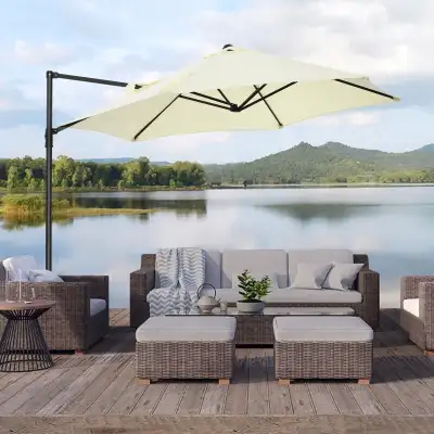 8.5FT Offset Patio Umbrella with 360° Rotation, Outdoor Cantilever Roma Parasol Hanging Sun Shade Ca...