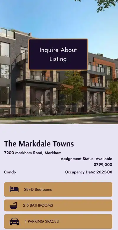 Assignment Sale : stacked condo town in a high-demand Markham location! ✅ Assignment Sale – The Mark...