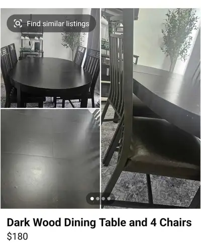 Dark Wood Dining Table and 4 Chairs, View more