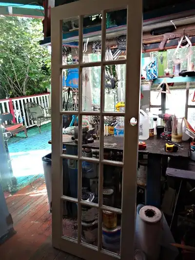 antique 1940s solid wood &bevelled glass FRENCH DOOR, View more