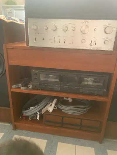 Teak cabinet shelf stereo, View more