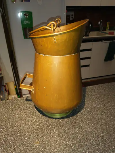 16" high antique copper coal scuttle., View more